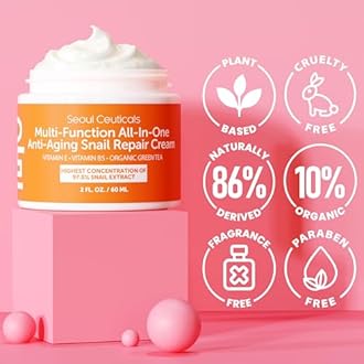 SeoulCeuticals 97.5% Snail Mucin Moisturizer for Face | 60ml Korean Skin Care Snail Mucin Cream with Aloe, Shea Butter & Jojoba | Lightweight, Non-Comedogenic Daily Repair Night Cream