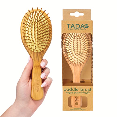 Tada Natural Beauty Bamboo Hair Brush l Wooden Comb l Bamboo Brushes for Wet Dry Curly Thick Straight Hair l Detangling Hairbrush for Women, Men, and Kids (Wood Pin Brush)