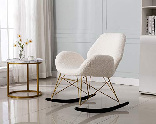 White Rocking Chair Faux Fur Soft Fabric Rocker Chair For Nursery Recliner Lounge Chair Modern Indoor Armchair For Living Room Bedroom #TOP4