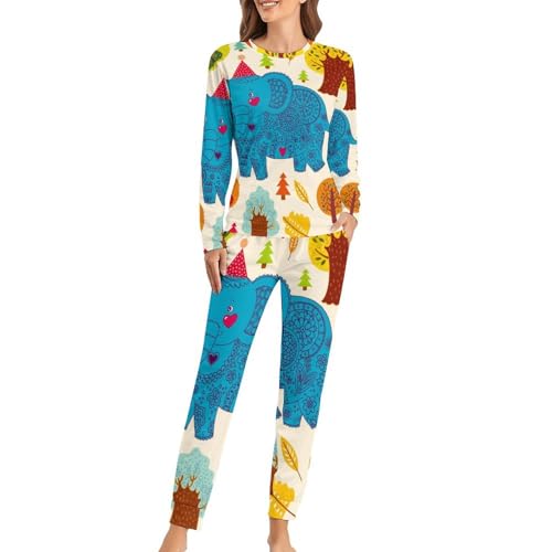 Pyjama éléphant femme avec t-shirt manches longues et pantalon de nuit confortable