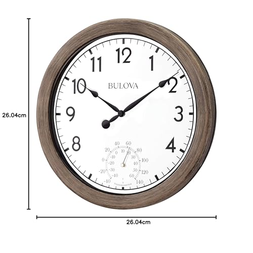 Bulova Patio Time zegar ścienny do wewnątrz/na zewnątrz, 10,25, wykończenie rattanowe