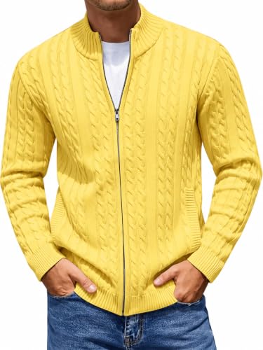 Image of TYSORT Men's Cotton Full Sleeve High Neck Full Zipper Sweater for Men, Cable Knitted Cardigan for Men