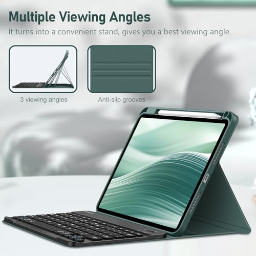 Image of FINTIE Keyboard Case for iPad Pro 11-inch (M5) 2025 / (M4) 2024 - Protective Soft TPU Back Stand Cover with Pencil Holder, Magnetically Detachable Wireless Bluetooth Keyboard, Midnight Green