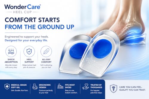 Image of Wonder Care Silicone Gel Heel Cushion & Heel Socks For Heel Pain Relief Women And Men | Plantar Fascitis Heel Sock Pad| Achillies Heel Support| Cushion Heel Inserts (Transparent, 4 Pair-Small)