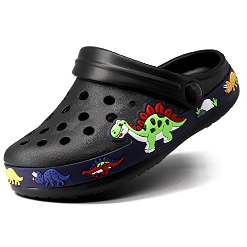 Folhaoth Little Kids Clogs Cute Cartoon Boys Girls Garden Clogs Toddlers Non-Slip Breathable Slides Sandals Children Lightweight Slip-On Beach Pool Shower Slippers E-Black #TOP5