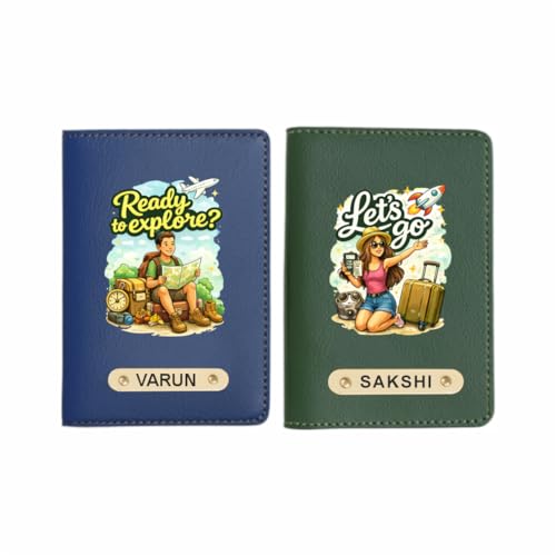 Image of Customized Couple Printed Passport Cover Gift Set 2 Pcs | Personalised Leather Travel Gift for Husband Wife, Boyfriend Girlfriend | Customised Valentine's Day Gift Set (Design 4)