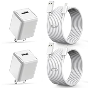 Paquete de 2 cargadores de iPhone con certificación MFi de Apple, cable Lightning extra largo de 10 pies, cable de transferencia de sincronización de datos con bloque de carga de viaje portátil