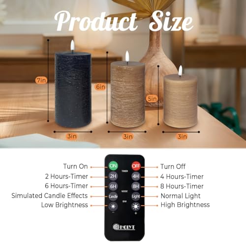 Image of LEDHOLYT Rechargeable Flameless LED Pillar Candles-Luminous Real Wax Indoor Home Decor-Set of 3, Realistic Flickering LED Flame,Remote & Timer, USB-Rechargeable(Caramel Beige)