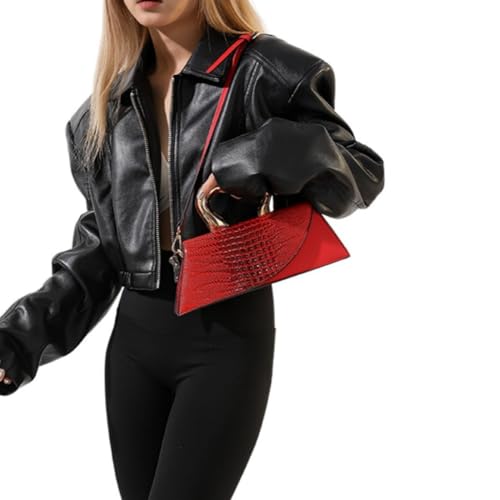 Image of Women Vegan Leather Evening Handbag Crocodile Pattern Handle Clutch Purse Cross Body Envelope Bag