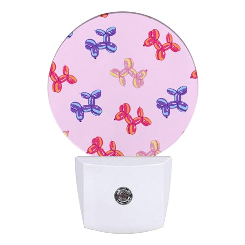Image of Balloon Puppy Night Light Dog Lover Night Lights LED Lamp Round Plug into Wall Nightlight with Dusk to Dawn Sensor Home Hallway Stairway Kitchen Decor