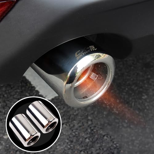 XIKER マツダ CX-5 専用 マフラーカッター 排気テールパイプ カバー 外装 ストレート マフラーチップ ステンレス製 鏡面仕上げ ドレスアップ テールチップ 簡単装着 カー用品 便利グッズ カスタム パーツ 2個セット(シルバー)