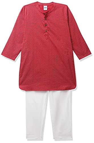 Image of Amazon Brand - Jam & Honey Cotton Boy Festive Printed Kurta And Pyjama Set Which Is Both Comfortable And Stylish