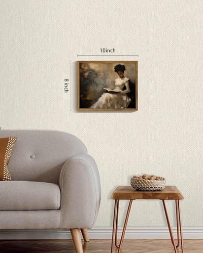 Image of KISSFOX Vintage Framed Wall Art Decor Victorian African American Pictures Paintings Wall Decor Moody Black Girl Reading A Book Canvas Art Prints Modern Farmhouse Black Woman Artwork For Kitchen