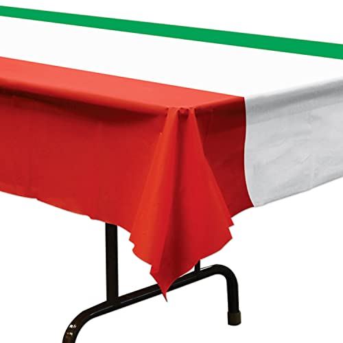 Image of Beistle International Tablecover, 54 inch x 108 inch - Plastic Table Cloth, Rectangular Tablecloth, Italian Decorations, Mexican Tablecloth, Cinco De Mayo Decorations, Red /White /Green