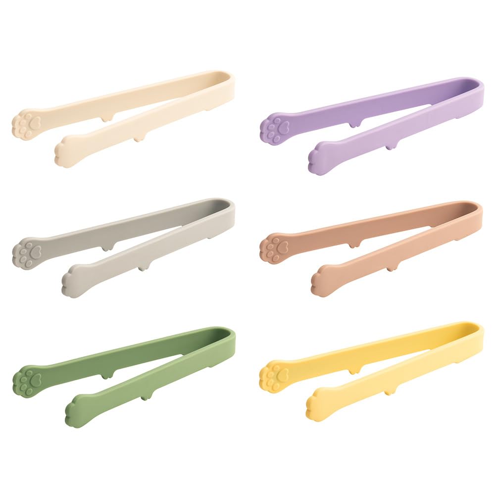 6PCS Silicone Mini Tongs Set, 5.7 Inch Small Kitchen Tongs in 6 Colors for Serving Food, Cute Cooking Tongs for Candy, Snacks, Chips, Cookies, Appetizers, Fruit, Pickles & Ice Cubes