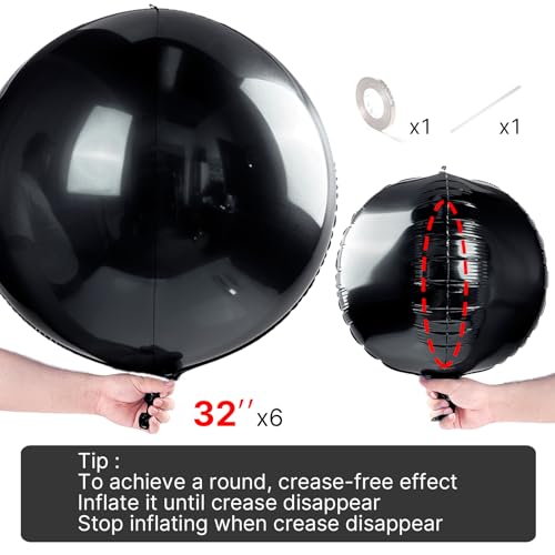 Image of PartyWoo Black Foil Balloons 6pcs Large Round Giant Jumbo 4D Balloons