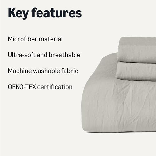 Image of Amazon Basics Brushed Microfiber Comforter Set, Extra Soft with Natural Texture, 3-Piece, Queen /Full, Grey