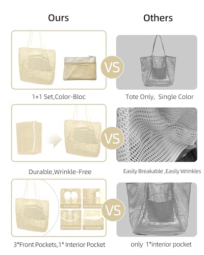 Image of Mesh Beach Tote Bag Packable,2026 New 2-in-1 Large Lightweight Foldable Beach Bags with Multiple Pockets for Women