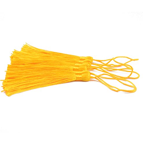 Image of 100pcs 13cm /5 Inch Silky Floss Bookmark Tassels with 2-Inch Cord Loop and Small Chinese Knot for Jewelry Making, Souvenir, Bookmarks, DIY Craft Accessory (Royal Gold)