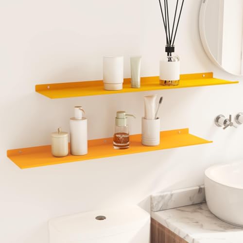 Étagère flottante jaune moutarde 80 cm pour organiser un bureau ou salon moderne