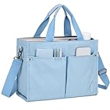 VASCHY Tote Bag Mujer Casual con Cremallera, Bolso Universidad Portátil de Lona Correa Desmontable Multibolsillos para Trabajo Viaje, Azul Cielo