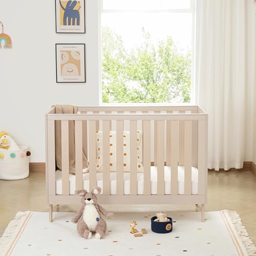 Babymore Dante 3-in-1 Cot Bed Converts to Toddler Bed & Sofa | 120 x 60 cm | 3 Adjustable Mattress Heights | Protective Teething Rails | Suitable from Birth to 6+ Years (Cashmere)