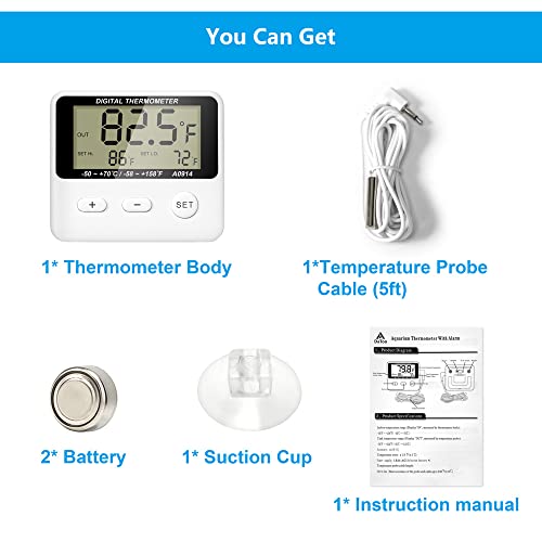 DaToo Aquarium Thermometer Digital Fish Tank Thermometer Accurate Water Terrarium Thermometer with High/Low Temperature… - Image 8