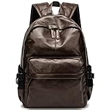 Leather Laptop Backpack for Men Women, School College Bookbag Casual Travel Daypack (Brown)