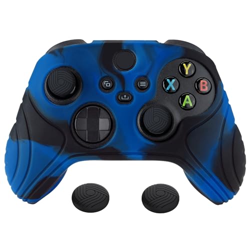eXtremeRate PlayVital Samurai Edition Anti-Slip Controller Grip Silicone Skin for Xbox Core Controller, Ergonomic Protective Case Cover for Xbox Series S/X Controller w/Thumb Grips - Black &amp; Blue