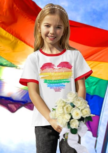 Image of Ithalt Kids Pride Shirts for Girls Boys LGBTQ Tshirt Rainbow Graphic Tee Shirt Litter Girls LGBT Gay Pride Tops 5-14y
