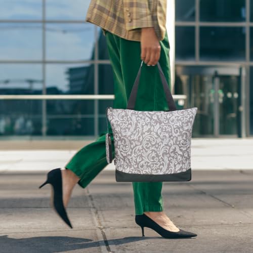 Image of NGIL Medium Top Zipper Closure Canvas Tote Bag with Attached Matching Coin Purse For Moms and Nurses