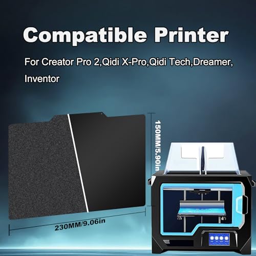 Image of 230x150mm Black Build Plate for Creator Pro 2 /Qidi X-Pro /Qidi Tech /Dreamer /Inventor, Double Sided Textured PEI+Smooth PEI Flexible Spring Steel Platform Heated Printing Bed for 3D Printer