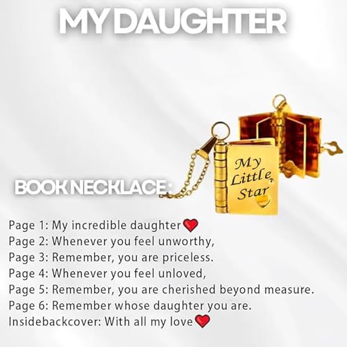 My Little Star Book Necklace,2025 New My Incredible Daughter Book Necklace for Daughter,Birthday Day Gift,Openable Necklaces with 6 Pages of Engraved Information,Carries Everlasting Love2