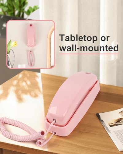 Image of Corded Wall Phone, Landline Phones for Seniors with Large Buttons, Office Desk Phone with Adjustable Loud Volume & Lighted Keypad, Durable Basic Design for Home, Pink
