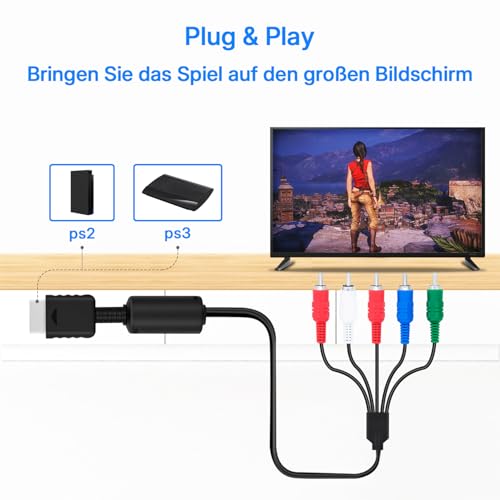 Gam3Gear Mcbazel PS3/PS2 zu HD-Komponentenkabel, YPbPr Kabel für Playstation 3/Slim/PS2, 1,8m Komponentenkabel für PlayStation 2/3, Cinch-Stereoanschlüsse, HD Video und Audioübertragung für HD-TV
