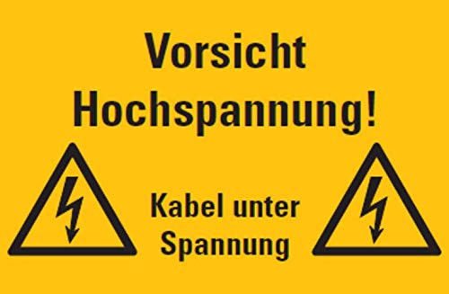 Warnaufkleber 'Vorsicht Hochspannung! Kabel unter Spannung' ISO 7010 Schild Folie 20x30cm, signalgelb Made in Germany by MBS-SIGNS