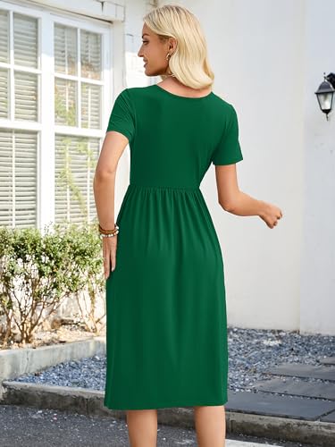 Image of Heymoments Women's Casual Short Sleeve Midi Dress Crewneck A Line Tiered Flowy Loose Travel Long Dresses with Pockets