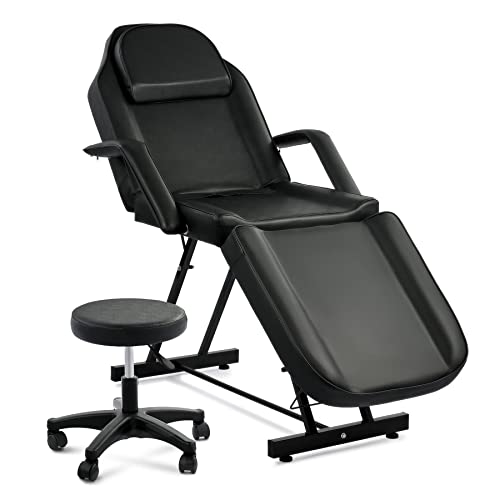 VONLUCE Beauty Bed Multiple Level Adjustable Steel Frame 3 Section Leather Massage Bed 150kgs/330lbs Max Weight Capacity Detachable Armrest and Headrest Massage Table Beauty Table (Black)