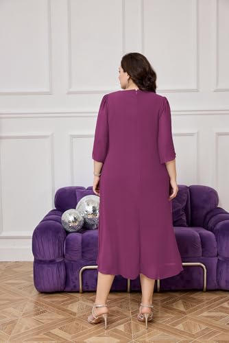 Image of Hanna Nikole Womens Plus Size Chiffon Cocktail Dress Ruffle 3 /4 Sleeve Wedding Guest Party Dresses with High Low Hem
