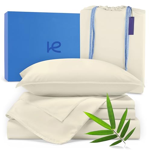 Kickoff Viscose Bamboo Sheets Twin Size 3-pc 100% Organic Bamboo Viscose Bed Cooling Sheets Twin Size Set Cool Bedding for hot Sleepers Sheet, Flat, Fitted, Pillowcase (Buttercream, T)