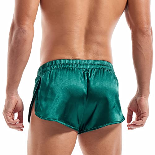 Amy Coulee Satin Boxershorts Herren Groß Teilt Sexy Unterwäsche (Grün, XL)