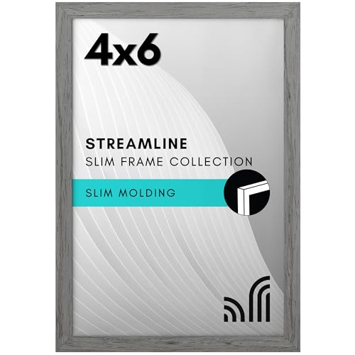 Americanflat 4x6 Picture Frame with Shatter-Resistant Glass - Streamline Collection - Thin Border Photo Frame for Tabletop and Wall Display - Hanging Hardware and Easel Stand Included - Grey