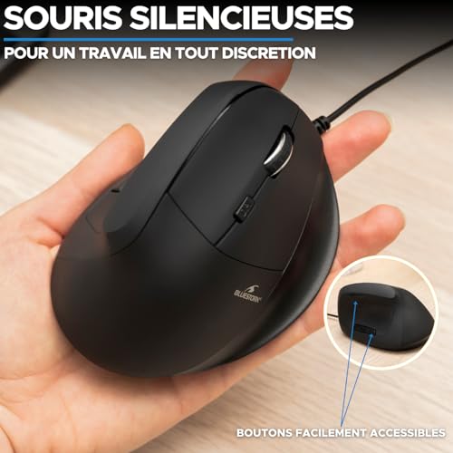 Souris ergonomique filaire USB 6 boutons Bluestork pour PC et Mac