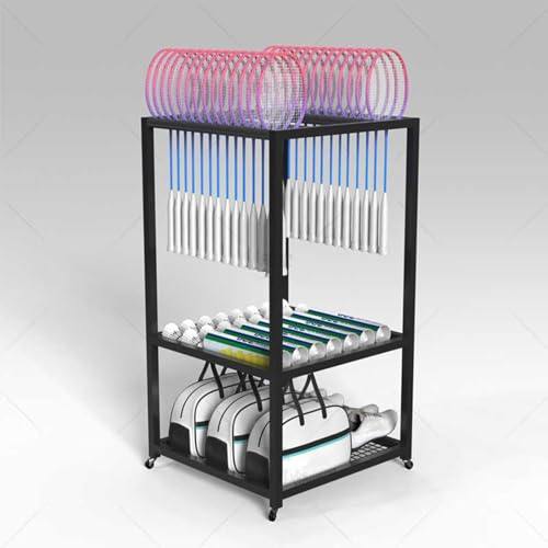 Soporte de metal para raquetas con acabado resistente y base para pelotas 2