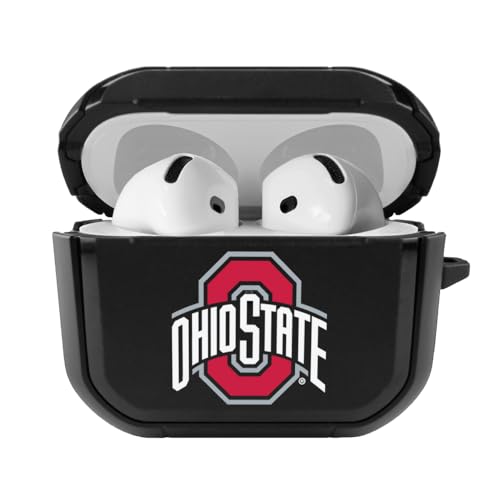 AudioSpice Collegiate Durable Black Cover with Carabiner for Apple Airpods 4 Case - Ohio State Buckeyes
