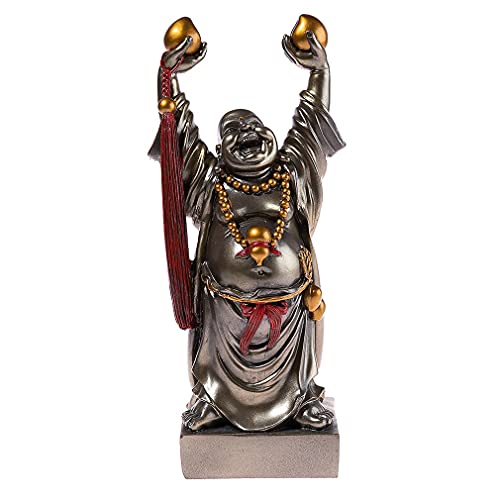 lachineuse - Statuette Grand Bouddha Rieur - Traditions Bouddhistes - Cordon Rouge & Pêches de Longévité - Porte-Bonheur, Chance - en Résine Teinte Bronze 27 cm -...