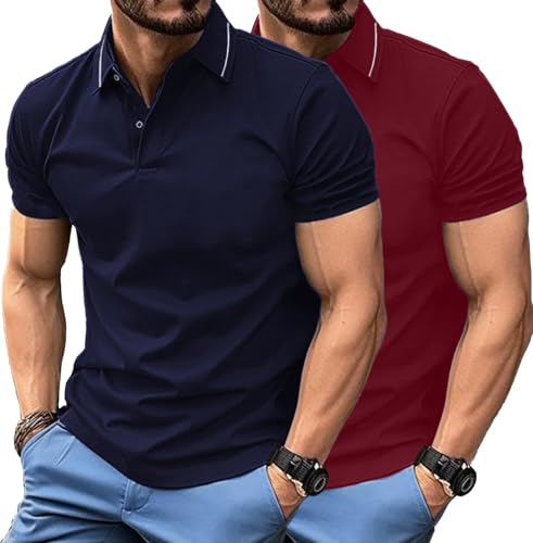 Image of LEOTUDE Men's Honeycomb Nylon Regular Fit Plain Polo T-Shirt