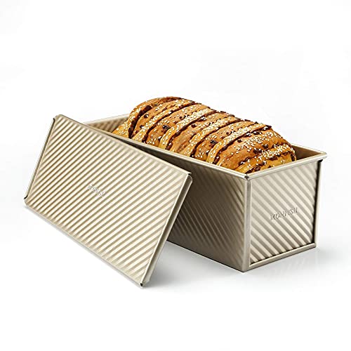 Monfish Pullman Loaf Pan W Cover Large Toast Mold Rectangle Loaf Pan W Lid 2.2Lb Dough Alluminumed Steel Champange Gold Non Stick Baking Bread Pan thumb #1