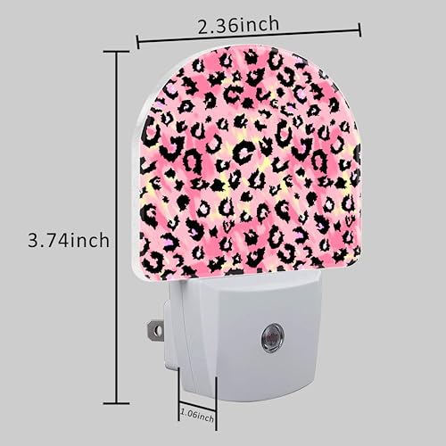 Image of Plug in Night Lights Pink Watercolor Leopard Skin Nightlight Plug Into Wall Dusk to Dawn Sensor LED Night Light for Kid Girls Boys Room Decor, Hallway, Kitchen, Bathroom, Nursery, Stairs