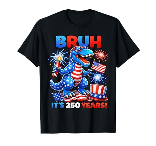 Funny Patriotic Dinosaur 250 Years Firework Flag 4th of July T-Shirt